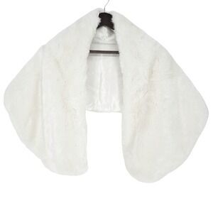 White Faux Fur Bridal Shawl Wrap Stole Wedding Evening Winter Teddy Bear Fur